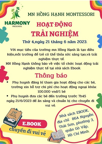 Thông báo chương trình trải nghiệm "Nhà sách"Thứ Tư ngày 21 tháng 6 năm 2023