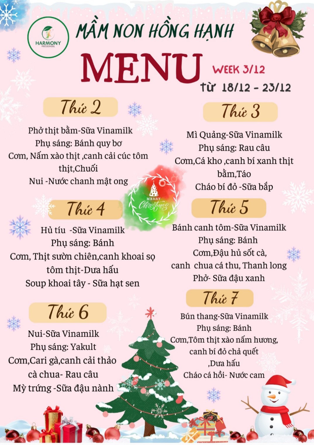 Thực đơn tuần 3 tháng 12
